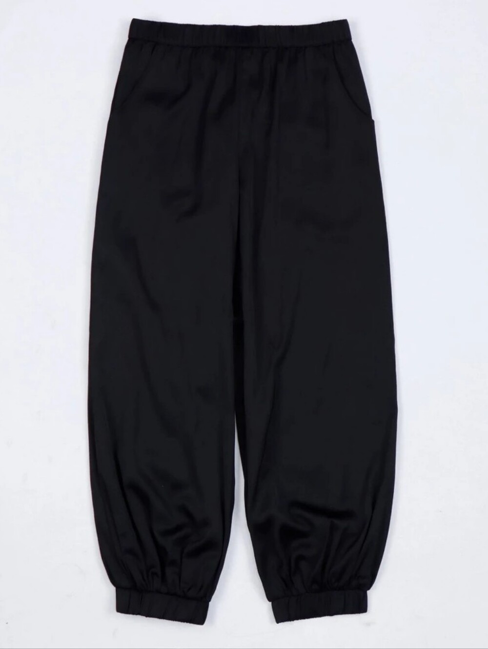 Owillo Girls' Satin Parachute Pants - Elastic Cuff Black Jogger Large New